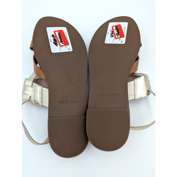 Cole Haan Fawn Women's Slingback Flat Sandal Strappy Tan/Gold Buckle Size 7.5B - Picture 7 of 11